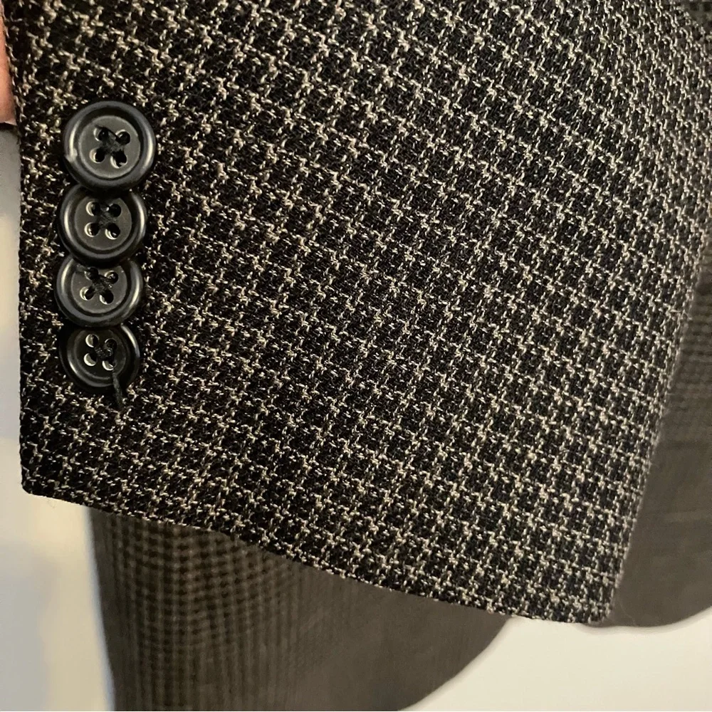 Burberrys’ Men's Wool Houndstooth Black Gray Suit Jacket Sport Coat Blazer 41L